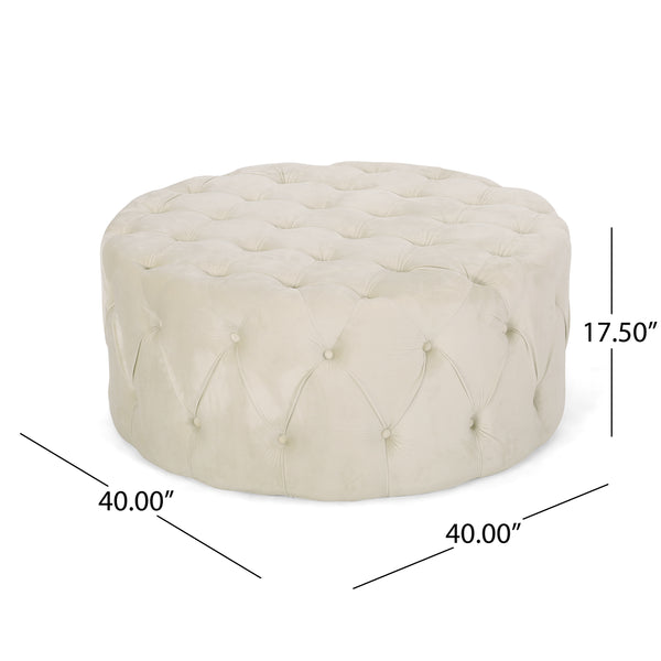 English Elm Ottoman Oversized Velvet Square Tufted Cocktail Piece for Glam Living Room Decor Beige 69074.00BGE