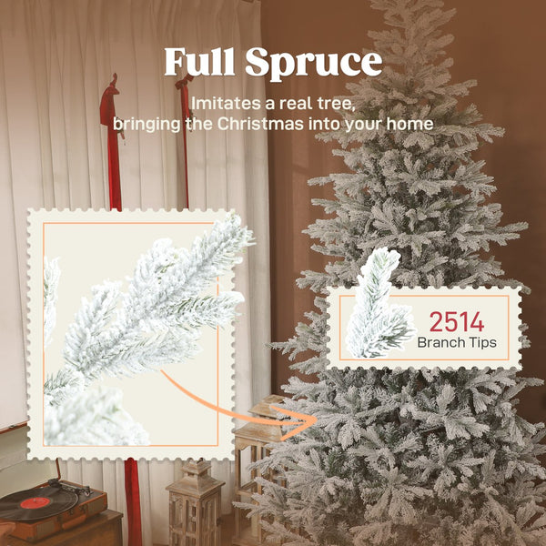 English Elm Homcom 9 Foot Frosted Artificial Spruce Tree with 2514 Flocked Tips Easy Setup W2225P485606