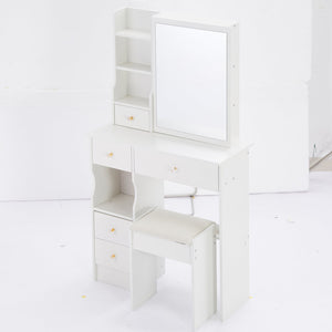 English Elm 29.2" Stylish Compact Vanity Table Set With Cushioned Stool & Large Sliding Mirror For Small Spaces W936P226026