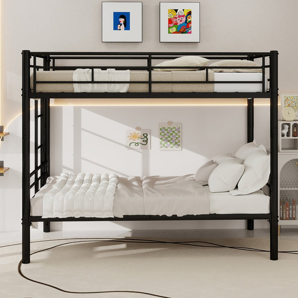 English Elm Twin Metal Bunk Bed for Kids - Durable Twin Over Twin Bedframe with Guardrails, Ladder, Convertible W1935P294047