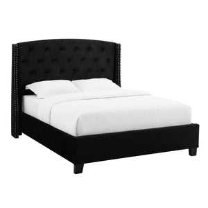 English Elm Summit Wingback Tufted Upholstered Bed With Nailhead, Queen Size, Black