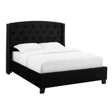 Summit Wingback Tufted Upholstered Bed With Nailhead, Queen Size, Black