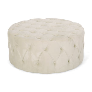 English Elm Ottoman Oversized Velvet Square Tufted Cocktail Piece for Glam Living Room Decor Beige 69074.00BGE