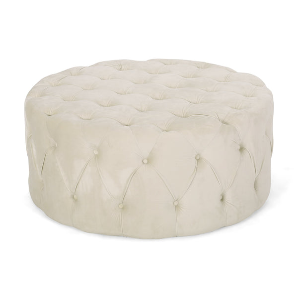 English Elm Ottoman Oversized Velvet Square Tufted Cocktail Piece for Glam Living Room Decor Beige 69074.00BGE