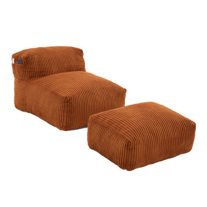 English Elm Big Corduroy Lounger Bean Bag with Ottoman Memory Foam Fill for Living Room Orange W395P435350