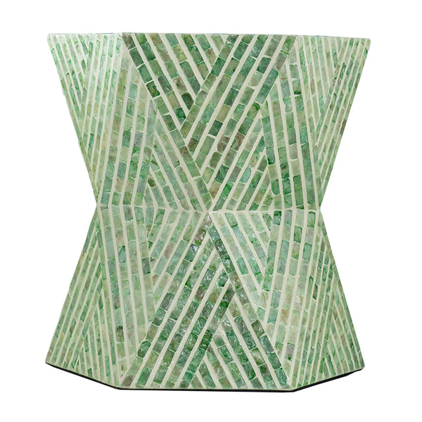 English Elm 19x19x20" Iridescent Capiz Shell Pedestal Stool Sculptural Bohemian Accent Table W2078P487549