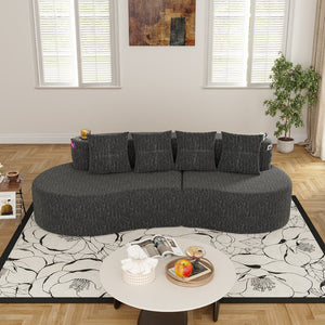 English Elm Modern Half Moon Chenille Sectional Three Seat Curved Sofa for Living Room or Apartment Dark Gray W395P435346