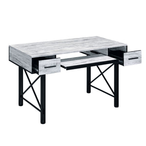 English Elm Rectangular Computer Desk - Antique White & Black Metal, 2 Drawers, Ergonomic Keyboard Tray Design B016P311793-GIGA