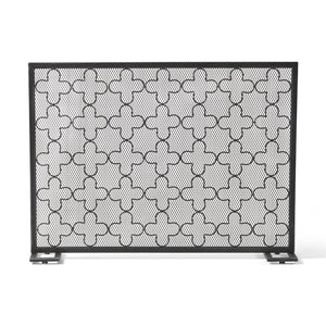 English Elm Christopher Knight Home® - FIRE Modern Single Panel Iron Fireplace Screen Black Brushed Silver – Clover Trellis Mesh Guard, 43x32 65180.00BBSILV