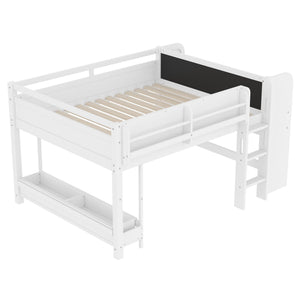English Elm Twin Low Loft Bed Solid Pine Frame Kids Study Desk Blackboard Storage White Light White W1580S00299