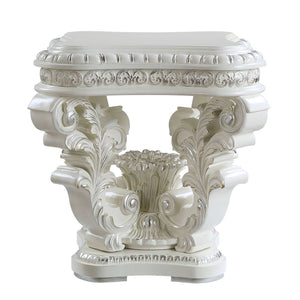 English Elm Antique Sculpted Pedestal End Table with Silver Trim, Raised Scroll Molding, Vintage Floral Accents (29"H) B062P215420
