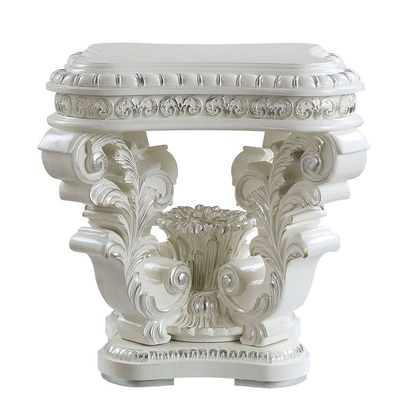 English Elm Antique Sculpted Pedestal End Table with Silver Trim, Raised Scroll Molding, Vintage Floral Accents (29"H) B062P215420