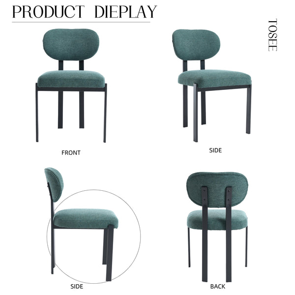 English Elm Modern Boucle Tufted Dining Chairs Set of 2 Mid-century Matte Leg Kitchen Seating Antique Green,Black W3244P296988