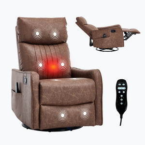 English Elm Beige Fabric Swivel Rocker Recliner with Massage Nodes and Lumbar Heat for Living Room Brown W1803P363426