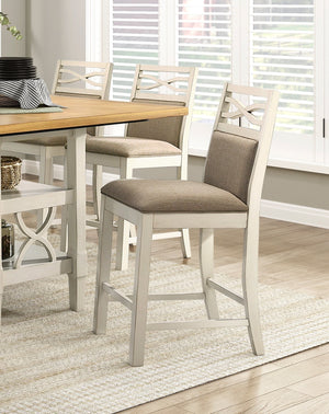 English Elm Counter Height Maribelle Set of 2 Gray Finish Counter Chairs with Khaki Fabric Upholstered Seats, 26" Seat Height B011P217880