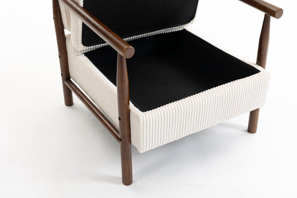 English Elm Storage Accent Chair Mid Century Wood Frame Upholstered Seat with Lumbar Cushion Antique White W2530P401445