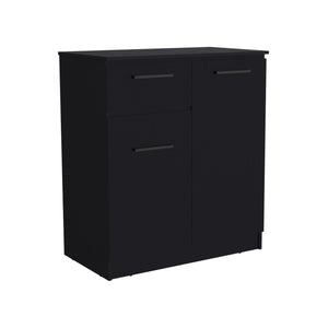 English Elm Dresser with Spacious 3-Drawer and Single-Door Cabinet, Engineered Wood, Sleek Modern Storage Design Black 40 L x 24 W x 3 H B097S00098