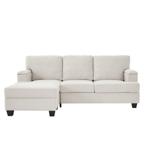 English Elm 86" Linen Sectional Sofa with Storage Ottoman Reversible Chaise for Small Spaces Beige W1669S00035