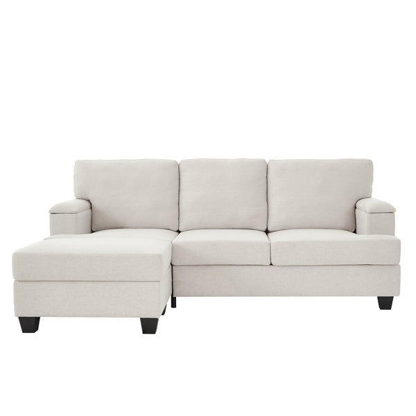 English Elm 86" Linen Sectional Sofa with Storage Ottoman Reversible Chaise for Small Spaces Beige W1669S00035