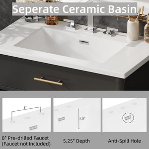 English Elm Christopher Knight Home® - 30 Inches Bathroom Vanity With Integrated Sink, Soft-Close Doors & Curved Design For Stylish Storage N817P299509B