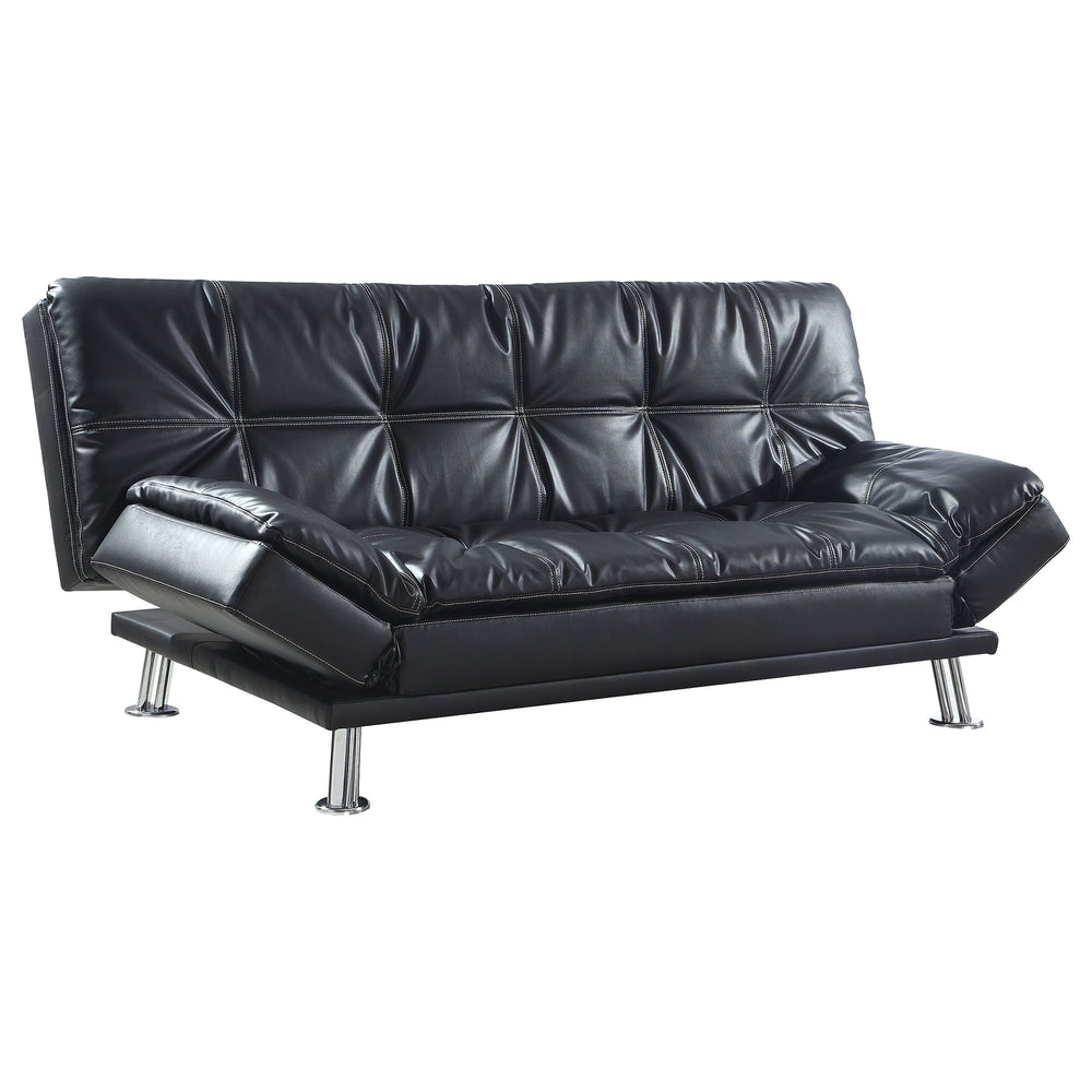 English Elm Larkin Black Leatherette Sofa Bed with Chrome Legs, Geometric Stitching, Modern Convertible Comfort B062P357807