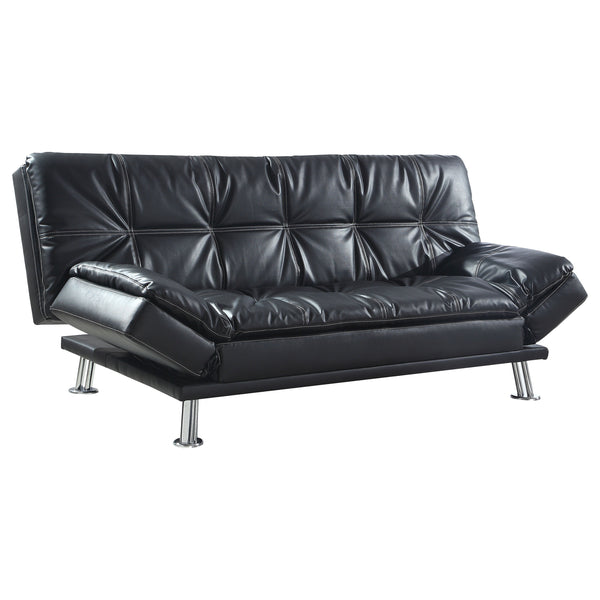 English Elm Larkin Black Leatherette Sofa Bed with Chrome Legs, Geometric Stitching, Modern Convertible Comfort B062P357807