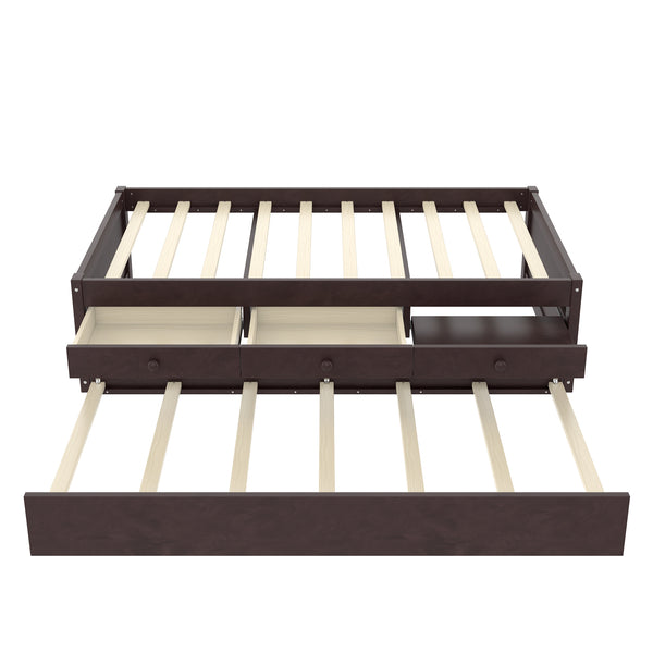 English Elm Twin Triple Metal Bunk Bed Matte Powder Coated Frame with Full Safety Guardrails Espresso W1580S00386