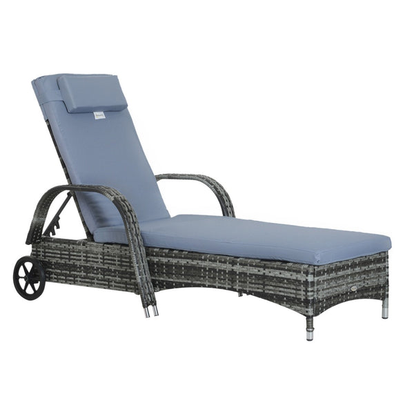 English Elm Outsunny Wicker Outdoor Chaise Lounge Chair With Wheels, 5-Level Recline, Cushion & Headrest Comfort W2225P174007-GIGA