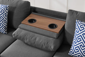 English Elm Hidden Compartment Modular Sectional with Pull Out Drawer and Coordinated Accent Pillows Dark Grey B2730S00063