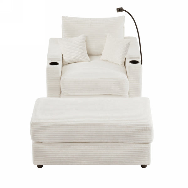 English Elm 41.7" Modern Single Sofa Couch With Movable Ottoman, Usb Ports, Hidden Storage & Cup Holders In Beige N719S001841A