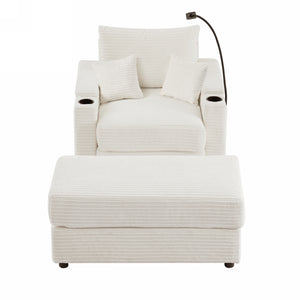 English Elm 41.7" Modern Modular Single Sofa Couch With Ottoman, Usb Ports, Cup Holders & Hidden Storage, Beige N719S001611A