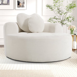 English Elm Round Cloud Sofa Bed Waffle Fabric Memory Foam Convertible Couch for Small Space Living Beige W3224P491994