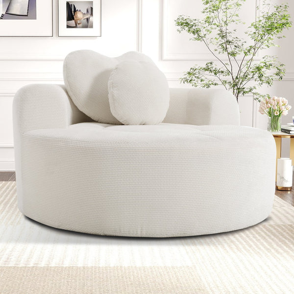 English Elm Round Cloud Sofa Bed Waffle Fabric Memory Foam Convertible Couch for Small Space Living Beige W3224P491994