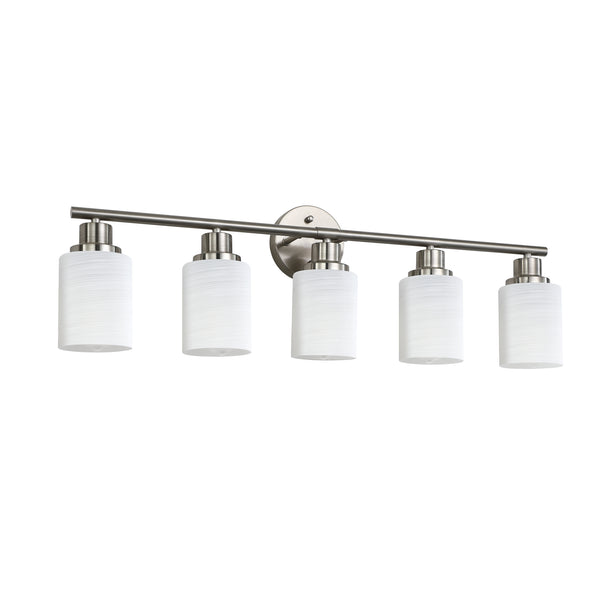 English Elm 31" Modern 5-Light Vanity Wall Sconce with Frosted Glass Shades for Bathroom Dressing Room Lighting Brushed Nickel W1340P206698