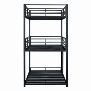 English Elm Triple Triple Twin Bunk Bed Contemporary Metal Frame with Attached Side Ladders Durable Design Black 80 L x 14 W x 7 H B2741S00303