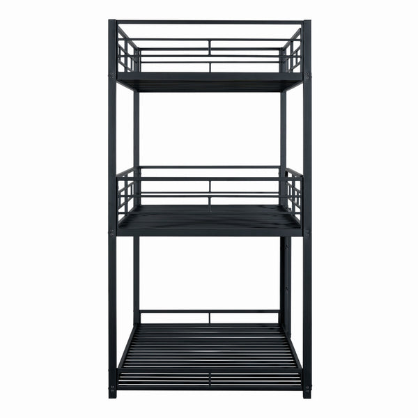 English Elm Triple Triple Twin Bunk Bed Contemporary Metal Frame with Attached Side Ladders Durable Design Black 80 L x 14 W x 7 H B2741S00303