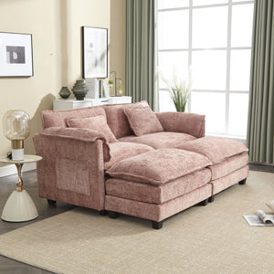 English Elm United Cozy Chenille Two-Seat Sofa With Detachable Armrests, Footstools, And Side Pockets For Comfort W1568S00139-GIGA