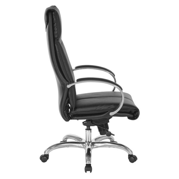 OSP Home Furnishings Deluxe Executive Top Grain Leather Office Chair with Lumbar Support and Chrome Arms High 8200