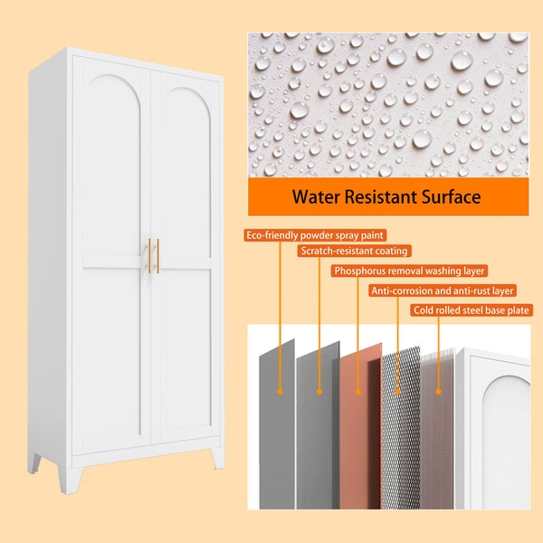 English Elm 61'' Metal Storage Cabinet with 2 Doors and Adjustable Shelves — Spacious Steel Wardrobe for Home & Office White W3387P306328