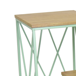 English Elm Mito Three Piece Nesting Plant Stand Set with X Cross Metal Base and Wood Tops Brown+Green B056P416914