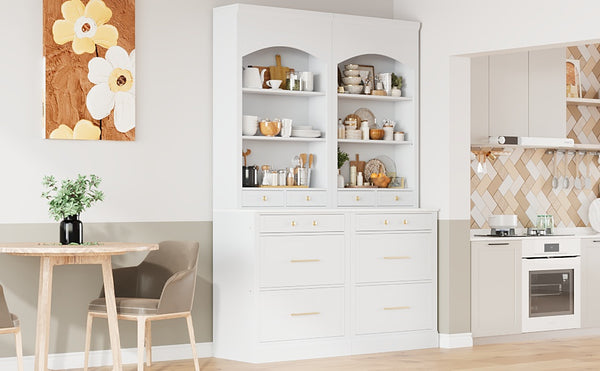 English Elm Modern 83.7in Tall Kitchen Pantry Set of 2 with Faux Marble Countertops, Durable Storage and Anti-Tip Safety White SP000075AAK