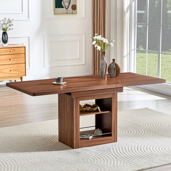 English Elm An Extendable Mdf Dining Table with Open Shelf Storage Seats up to Eight Walnut W1151S04667