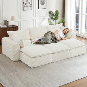 English Elm Cloud Corduroy Sectional Sofa Plush Modular L-shape with Ottoman for Living Room W2339S00139