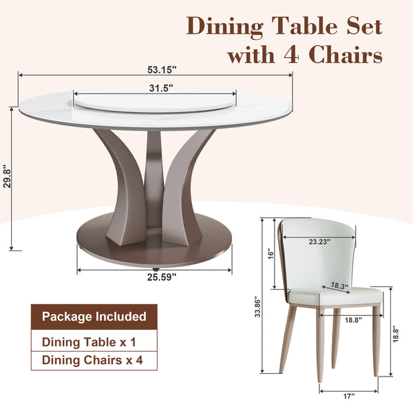 English Elm 53" Round Dining Table With Lazy Susan - Scratch & Heat Resistant Sintered Stone For Modern Spaces W2699S00050
