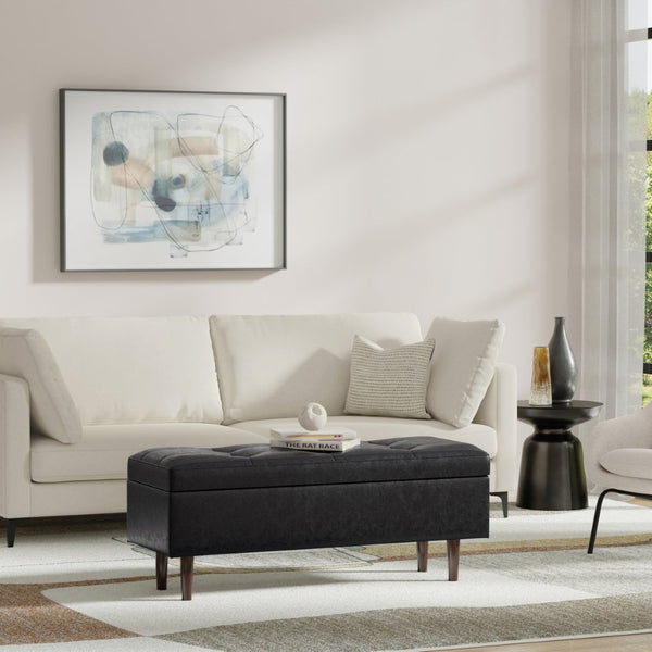 English Elm Shay Mid-Century Modern Storage Ottoman: Stylish Faux Leather, Versatile Entryway Bench & Footstool B136P252706-GIGA