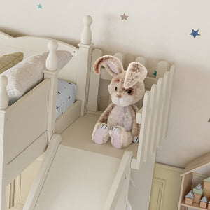 English Elm Twin Loft Bed Solid Pine Frame with Wardrobe Shelving Detachable Slide Kids Room Beige W5305S00018