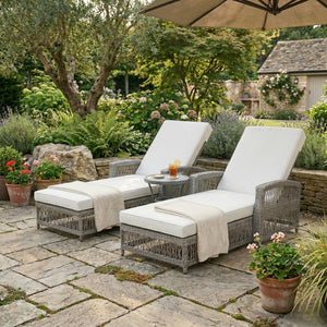 English Elm Go Outdoor Wicker Chaise Lounge Recliner with Ergonomic Armrests and Thick Cushion for Patio Beige+Grey N704P248780A