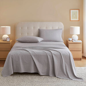 English Elm 4-piece Cal King Cotton Sheet Set Snowflake Print Breathable Wrinkle Resistant Bedding B035P408379