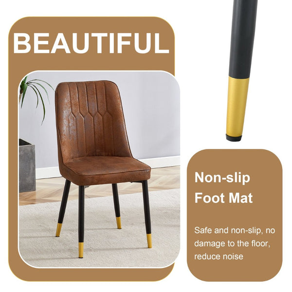 English Elm Table & Chair Set: Industrial Walnut Dining Table With 8 Brown Suede Chairs For Modern Spaces W1151S02433-GIGA