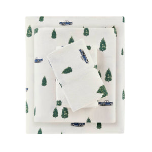 English Elm 4 Pcs Full Sheet Set - Cozy Green Trees & Trucks Design, Soft Cotton Flannel For Year-Round Comfort B035P319767